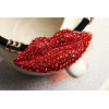 N-3838 Korea Style Exaggerated Big Red Lip Rhinestone Pendant Female Black Rope Chain Vintage collar  necklace