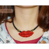 N-3838 Korea Style Exaggerated Big Red Lip Rhinestone Pendant Female Black Rope Chain Vintage collar  necklace