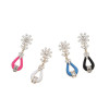 E-3098 Korea style gold plated alloy rose black blue white resin rhinestone flower stud dangle earrings