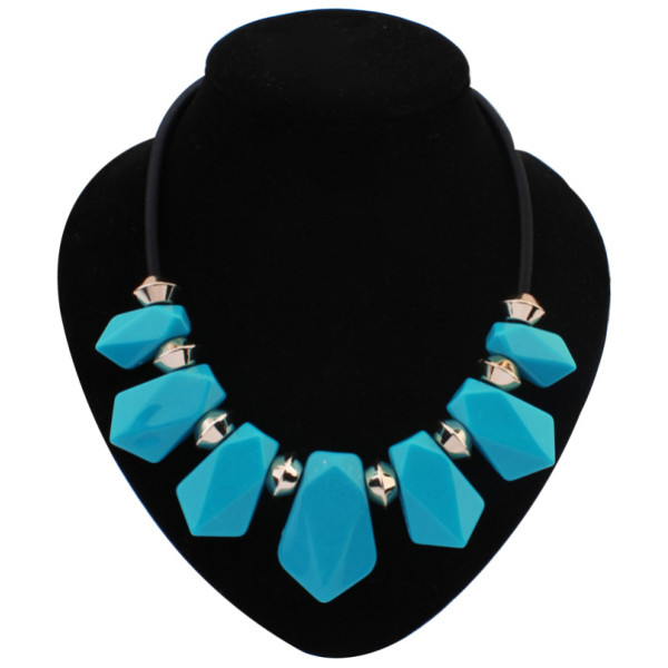 N-3849 New Design European Black Chain Big Resin Gem Geometry Pendant Necklace