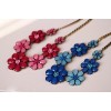 N-3848 Vintage style exaggerated bronze chain rose sea blue beads crystal flower choker necklace