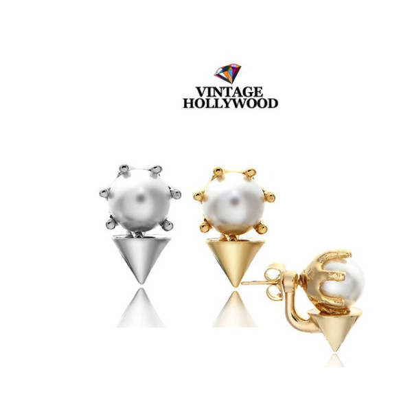 E-3104 Korea Style Gold Silver  Plated Alloy Pearl Rivets Small Earrings