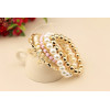 B-0350  Korea Style Multilayer 5Pcs/set Pearl Beads Resin Gem Coin Bangle Bracelets Set