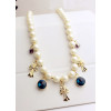 N-3853 Korea style Pearl Chain Cube Round Crystal Crosses Tassels Necklace