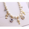 N-3853 Korea style Pearl Chain Cube Round Crystal Crosses Tassels Necklace