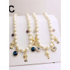 N-3853 Korea style Pearl Chain Cube Round Crystal Crosses Tassels Necklace
