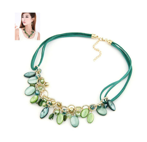 N-3854 Korea style Summer Jewelry Leather Chain Crystal Shell Tassels Necklace