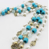 F-0148 European Style Bronze Metal Pearl Blue Wood Beads Rhinestone Carving Drop Tassels Hairband Headband