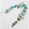 F-0148 European Style Bronze Metal Pearl Blue Wood Beads Rhinestone Carving Drop Tassels Hairband Headband