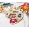 N-3851 Spring style Gold Plated Link Chain Colorful Beads Resin Gem Flowers Necklace