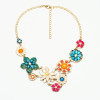 N-3851 Spring style Gold Plated Link Chain Colorful Beads Resin Gem Flowers Necklace