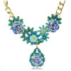 N-3869 Europe Style Gold Plated Alloy Colorful Resin Gem Crystal Flower Leaves Link Chain Necklace