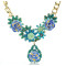 N-3869 Europe Style Gold Plated Alloy Colorful Resin Gem Crystal Flower Leaves Link Chain Necklace