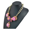 N-3869 Europe Style Gold Plated Alloy Colorful Resin Gem Crystal Flower Leaves Link Chain Necklace