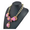 N-3869 Europe Style Gold Plated Alloy Colorful Resin Gem Crystal Flower Leaves Link Chain Necklace