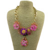 N-3869 Europe Style Gold Plated Alloy Colorful Resin Gem Crystal Flower Leaves Link Chain Necklace