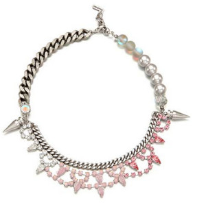 N-3867 Europe Style Silver Plated Vintage Hollywood 14ss Pink Black Brillant Crystal Rivets Chunky Chain Necklaces