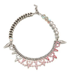 N-3867 Europe Style Silver Plated Vintage Hollywood 14ss Pink Black Brillant Crystal Rivets Chunky Chain Necklaces