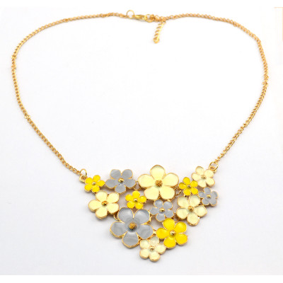N-3861 Korea Style Gold Plated  Enamel Colorful Flowers Pendant Necklaces