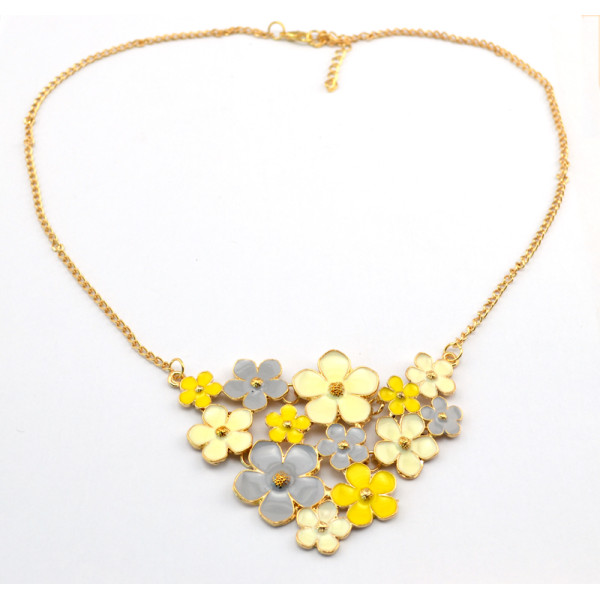 N-3861 Korea Style Gold Plated  Enamel Colorful Flowers Pendant Necklaces