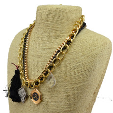 N-3862 Punk style multilayer chains crystal drop cards tassels pendant necklace