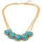 N-3876 Korea Style Gold plated Double Chain Rhinestone Drop Resin Gem Flower Necklace