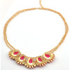 N-3876 Korea Style Gold plated Double Chain Rhinestone Drop Resin Gem Flower Necklace