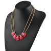 N-3876 Korea Style Gold plated Double Chain Rhinestone Drop Resin Gem Flower Necklace