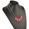 N-3876 Korea Style Gold plated Double Chain Rhinestone Drop Resin Gem Flower Necklace