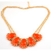 N-3876 Korea Style Gold plated Double Chain Rhinestone Drop Resin Gem Flower Necklace
