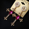 E-3115 European  Gold Plated  Rhinestone Crystal Bead Flower Dangle Cross Earrings Brinco