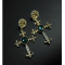 E-3115 European  Gold Plated  Rhinestone Crystal Bead Flower Dangle Cross Earrings Brinco