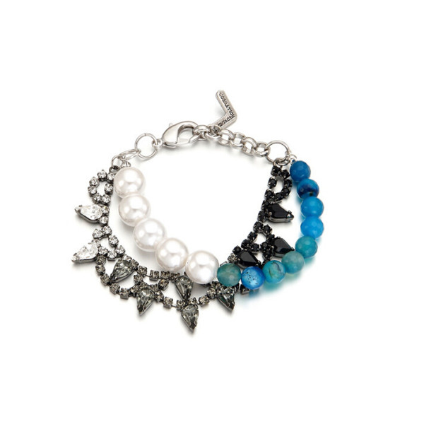 B-0352 Korea Style Siver  Plated Pearl  Bead  rhinestone crystal double Chain Bracelet&bangle
