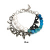 B-0352 Korea Style Siver  Plated Pearl  Bead  rhinestone crystal double Chain Bracelet&bangle