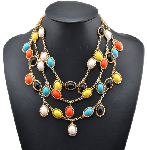 S-0095 Korea Style Gold plated  Chain  Colorful Resin gem Candy Tassels Necklace Bracelet Set
