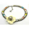 N-3877 Korea Style Gun Black Chain Pearl Rhinestone Big Flower Necklace