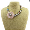 N-3877 Korea Style Gun Black Chain Pearl Rhinestone Big Flower Necklace