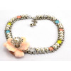 N-3877 Korea Style Gun Black Chain Pearl Rhinestone Big Flower Necklace