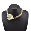 N-3877 Korea Style Gun Black Chain Pearl Rhinestone Big Flower Necklace