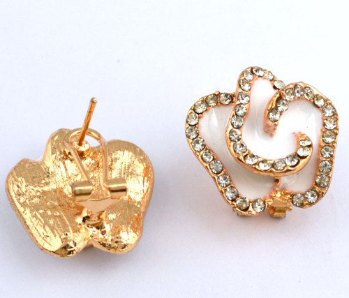 E-3117 Korea Style Gold Plated Alloy enamel Rhinestone white /black flower Earrings brinco women