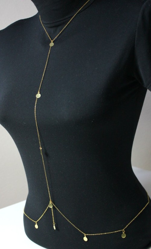 N-3875 European Gold Plated Chain Paillette Necklace Body Chain Belly Chain