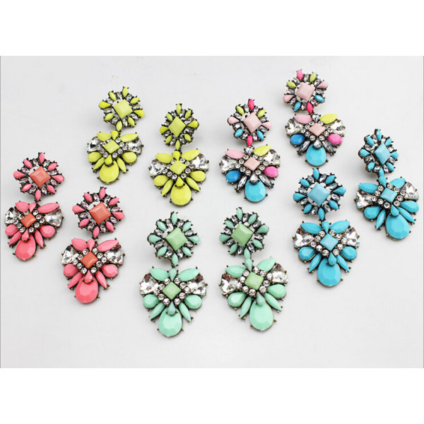 E-3121 5 colors Shourouk crystal earrings designer luxury big flower fashion women long drop earring vintage brass jewelry