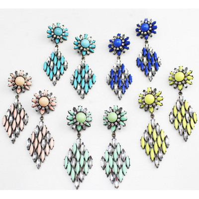 E-3120 Europea style lucury crystal resin leaves crystal flower fashion designer vintage statement earrings