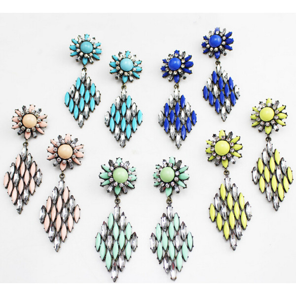 E-3120 Europea style lucury crystal resin leaves crystal flower fashion designer vintage statement earrings