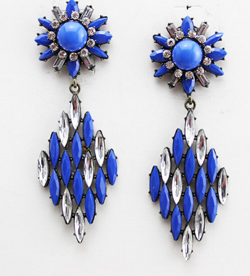 E-3120 Europea style lucury crystal resin leaves crystal flower fashion designer vintage statement earrings
