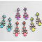 E-3119 4Colors Europea Style Bronze Alloy Crystal Square Resin Flower Drop Dangel Earrings