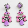 E-3119 4Colors Europea Style Bronze Alloy Crystal Square Resin Flower Drop Dangel Earrings