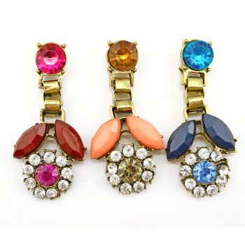 E-3135 Fashion bronze alloy rhinestone resin gem flower movable lovely earrings for girls