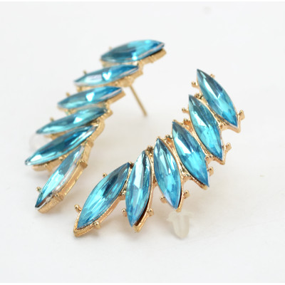 E-3129 Korea Style Gold Plated Alloy colorful  Rhinestone leaf  flower Earrings brinco women 2 colors