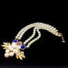 N-3883 New Arrive Fashion Double Chain Gold Plated Crystal Rhinestone Leaves Pearl Grape Statement Necklace